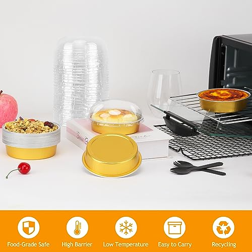 LNYZQUS 8oz Mini Pie Tins with Lids 50 Pack, 4 Inch Individual Cake Pans - color: Gold