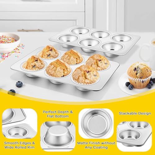 Homikit Stainless Steel Muffin Pans 6 Cups, 2 Pack Cupcake Pan Set Nonstick - size: 6 Cup