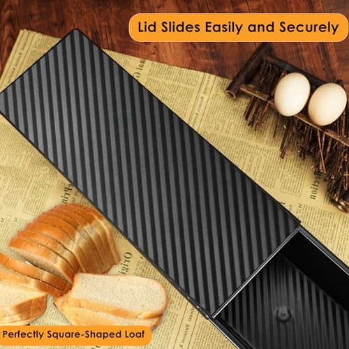 2.2lb Pullman Loaf Pan with Lid, 13inch SP-031 Bread Pan with Dough Scraper Cutter, Black Covered Loaf Pan for Sandwich Bread - color: Black, size: 13inch