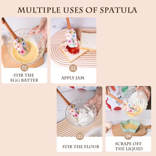 2PCS Silicone Spatula Set, Heat Resistant Baking Spatulas Food Grade Silicone Scraper Spatula for Mixing, Cooking, and Baking, Non-Stick Rubber Jar Spatulas with Hanging Hole Moderately Soft and Firm - color: Peony