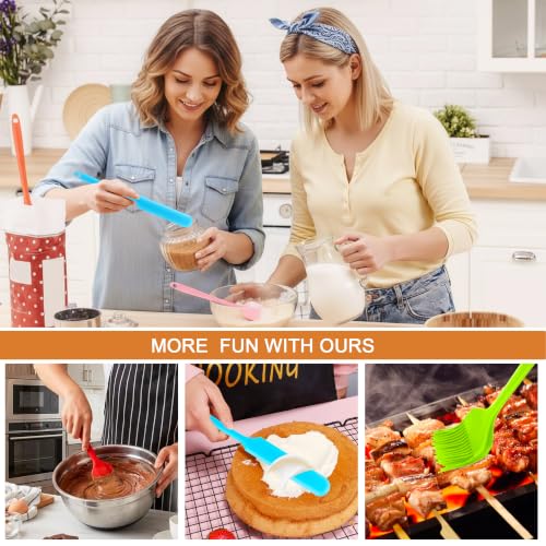 Silicone Spatula 6 Packs Food Grade Kitchen Utensils with Silicone Brush - color: Multicolors