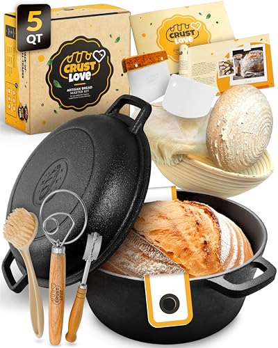CRUSTLOVE 5 QT Pre-Seasoned Dutch Oven for Bread Baking with Lid and Kit - size: 5QT Dutch Oven