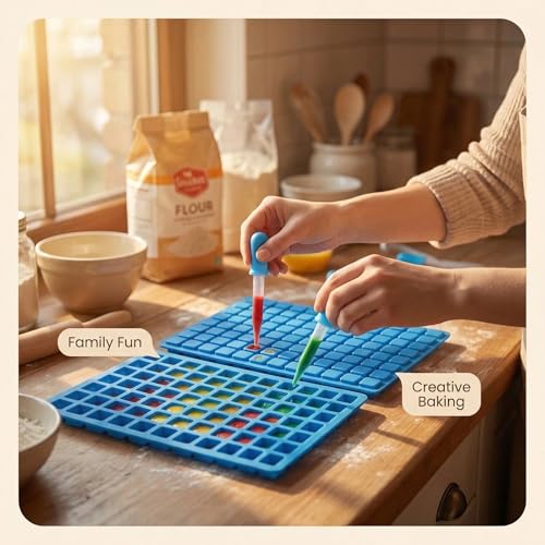 252 Cavity Square Silicone Candy Molds - Gummy Molds with Droppers, 2-Pack Flexible Chocolate Molds for Gummies, Hard Candy, Caramels, Ice Cubes, BPA Free Non-Stick Baking Molds - color: 252 Cavity Square Candy Molds