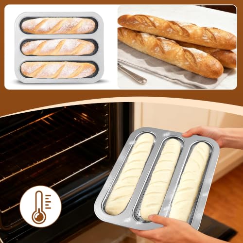 French Bread Baking Pan, 3-Cavity Baguette Pan, Silver 1 Pack - size: Silver 1 Pack