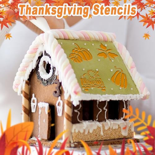 56 Pcs Thanksgiving Cookie Stencils for Royal Icing Cookie Decorating Kit - Small Fall Coffee Latte Art & Cupcake Cocktail Drink Food Baking Stencils - style: Thanksgiving