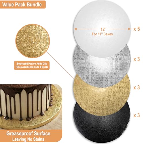 0.5" Cake Drums 12 inch (14 Pack) in White, Silver, Gold & Black Colors Set - color: White + Silver + Black + Gold, size: 12"