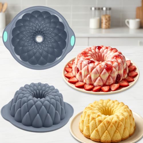 Tongjude 4 Pieces Silicone Cake Pan, Nonstick Silicone Cake Molds, Food Grade Silicone Bakeware for Jello, Cake, Pound Cake, Gelatin, Brownie and Bread, 10 Cups, Grey - size: 4pcs waterfall cake pan(10 Cups)