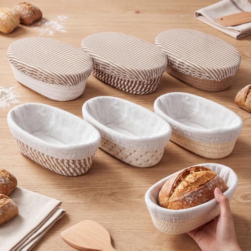 6 Set Mini Banneton Basket for Sourdough Bread Proofing, Brown - color: Brown, size: 6.9 x 4.53 x 2.36 Inches