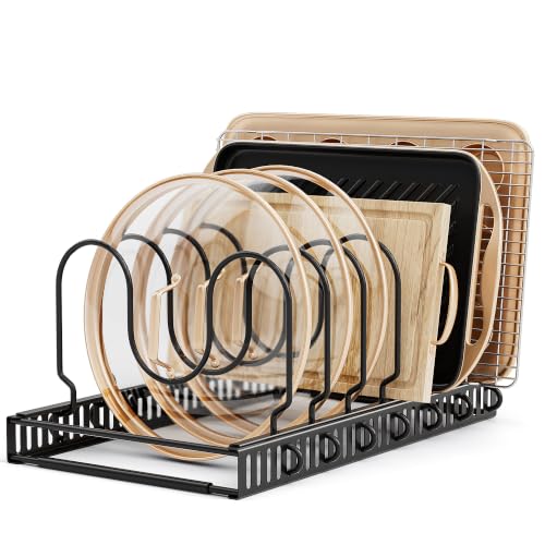 MUDEELA Pot Lid Organizer for Cabinet, Adjustable Baking Pan Rack 7 Slots - size: 7 Dividers