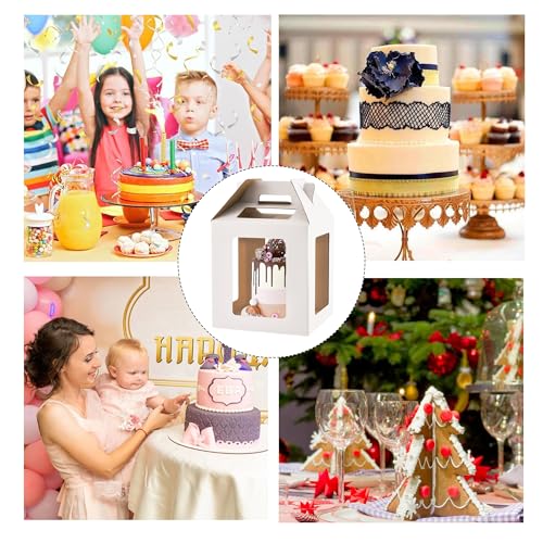 Tall Cake Box with Windows, 10x10x10 inches, Handle, Transport Container for Tiered Cakes, White, 3 Pack - color: white-10x10x10-3P