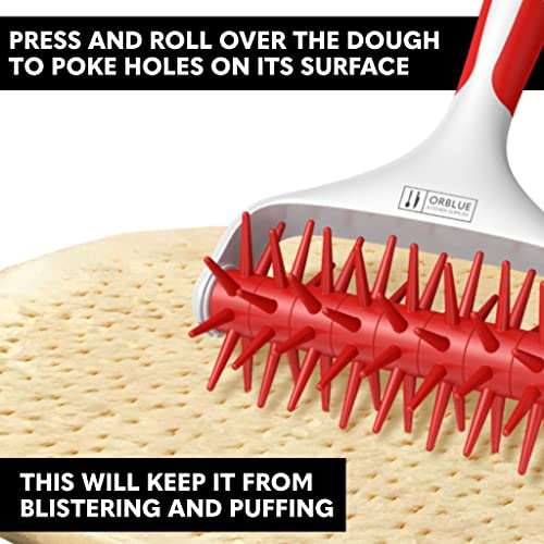 Orblue Pizza Dough Docker, Pastry Roller with Spikes, Pizza Docking Tool for Home & Commercial Kitchen - Pizza Making Accessories that Prevent Dough from Blistering, Red - color: Passion Red