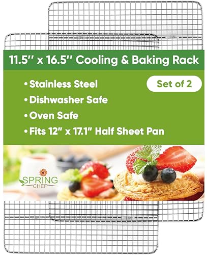 Spring Chef 11.5" x 16.5" Stainless Steel Cooling Rack for Baking, Set of 2 - size: 11.5"x16.5", style: 2 Pack
