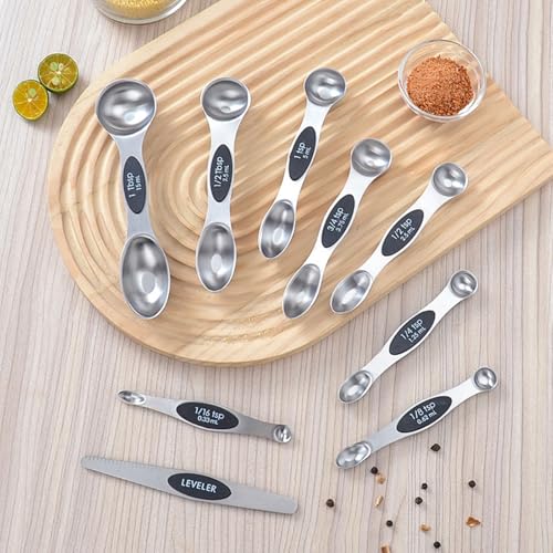 Magnetic Measuring Spoons Set of 9 Stainless Steel Dual Sided Stackable Measuring Spoons Nesting Teaspoons Tablespoons for Measuring Dry and Liquid Ingredients(9 Black) - color: 1 Set - 9 Black