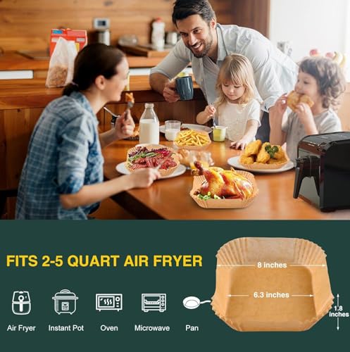 Air Fryer Disposable Paper Liners Square, Non-Stick Parchment, AirFryer Accessories for Baking Microwave Oven Frying Pan, Oil Proof, Water Proof (125PCS, 6.3inch) - size: Square-6.3''(2-5QT)