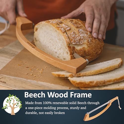 Bread Knife for Homemade Bread 17" Wooden Sourdough Bread Knife - 2 Blades - color: Yellow