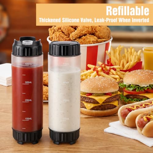 2 Pcs 16 oz Inverted Squeeze Bottles, Valve Condiment Dispenser (Black) - color: Black, size: 16 Ounces (Pack of 2)
