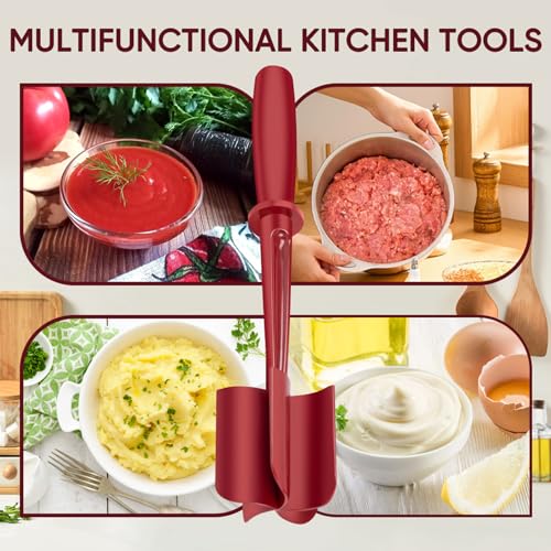 Upgrade Meat Chopper,Food Masher, Mix and Chop,Meat Masher for Hamburger Meat, Ground Beef Smasher, Hamburger Chopper Utensil, Ground Meat Chopper, Potato Masher Tool, Non Stick Mix Chopper - color: Red