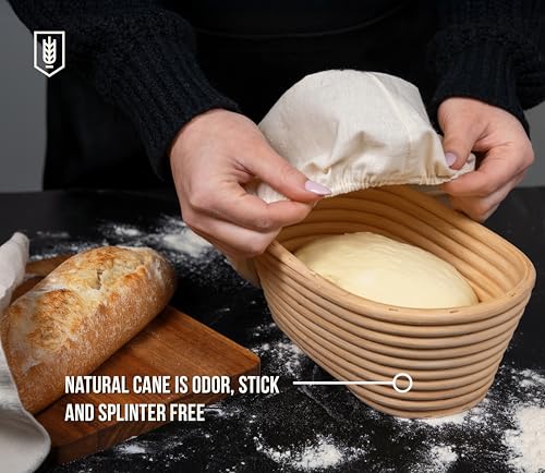 Kook Banneton Bread Proofing Baskets, Artisan Sourdough Bread Making Baskets, 9.8 Inch Handwoven Rattan Baskets and Cloth Liners, Set of 2, Oval - color: Oval Baskets