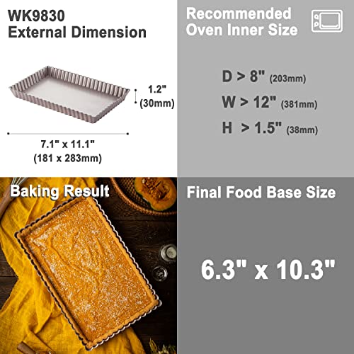 CHEFMADE Rectangle Tart Pan, 7x11-Inch with Removable Loose Bottom Non-Stick Oblong Quiche Bakeware for Oven Baking (Champagne Gold) - size: 7" x 11" Rectangle