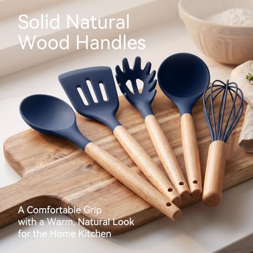 Silicone Kitchen Utensils Set, Heat-Resistant Cooking Utensils, BPA-Free - color: Blue