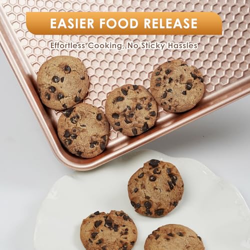 Baking Sheet Pan Set of 3, Nonstick Carbon Steel Cookie Sheets with Texture - color: Textured Rose Gold