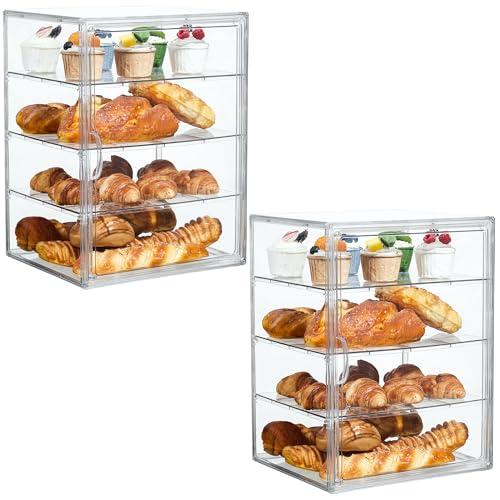 Bread Box for Kitchen Countertop, 4 Layers Pastry Display Case, 2 Pack - size: 4tier 2Pcs