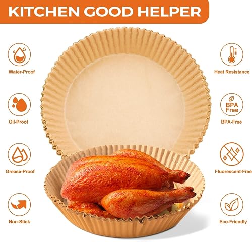 Vailnd 125Pcs 6.5inch Round Air Fryer Liners Disposable for 3-5QT - size: 6.5"Round