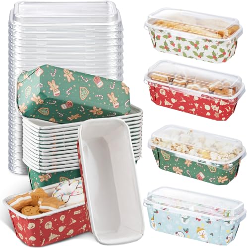 Maxcheck 40 Sets Christmas Loaf Pan with Lid Paper Disposable Baking Pans