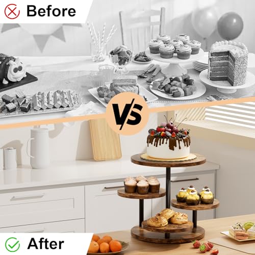 Cupcake Stand 4 Tier for 50 Cupcakes Wooden Cake Stand 360°Rotatable Dessert Stands Round Cookie Tiered Tray Stand for Party Birthday Wedding Baby shower Afternoon Tea Dessert Table, Brown - color: Brown