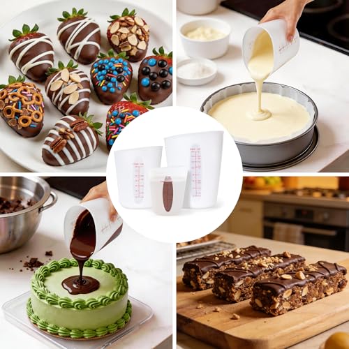 Food-Grade Silicone Cups for Melting Chocolate, 3Pcs BPA Free Silicone Measuring Cups with 1/2Cup/1Cup/2Cup Capacity, Reusable Baking Supplies for DIY Chocolate Molds - size: 1/2Cup*1+1Cup*1+2Cup*1
