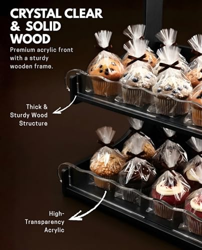 HOTCAN Cookie Display Stand for Bakers & Vendors with Acrylic Front | Wooden Dessert Stand with Chalkboard Sign for Market Booths, Craft Fairs & Events | 4 Tiered Cookie Display for Cupcakes, Muffins & Pastries (Black) - color: Black, size: 4 Tier