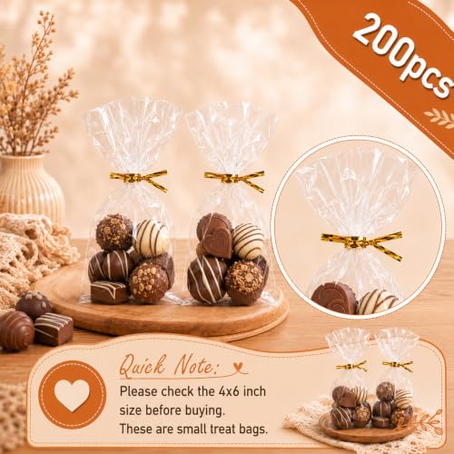 WIKDAY Clear Cellophane Cookie Bags with Twist Ties, 4x6 Inches, 200 Pack - size: 1 Count (Pack of 200)