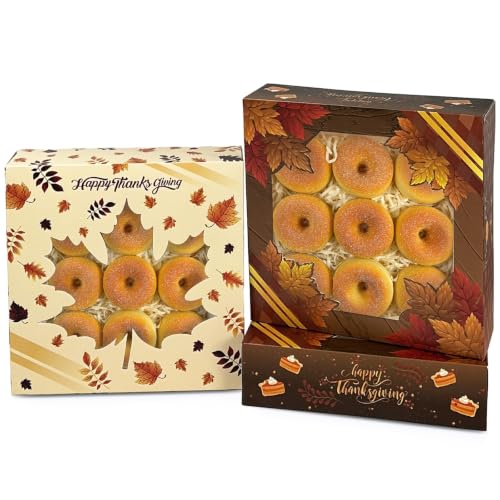 qiqee Thanksgiving Pie Boxes with Window 10x10x2.5 Inch 12Packs Cookie Donut Bakery Box - color: 12Packs, Thanksgiving
