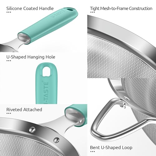 U-Taste Fine Mesh Strainer, 18/8 Stainless Steel Sieve 30 Mesh, S/Aqua Sky - color: (1) Aqua Sky, size: S-3.35in