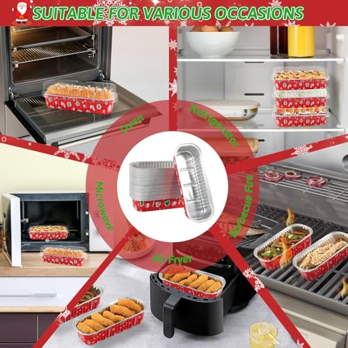 50Pack Christmas Mini Cake Pans Disposable Mini Loaf Pans with Lids and Spoons, 6.8Oz Aluminum Foil Pans Tins, Individual Dessert Cups Containers for Sales,Party,Picnics - color: 50-Christmas-Red