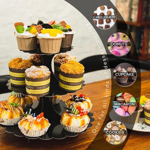 Black Cupcake Stand 3-Tier 1-Pack, Cardboard Dessert Display Tower - color: Black 1 Pack
