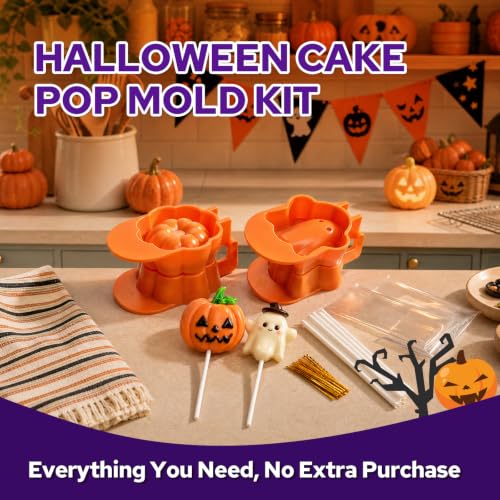 Halloween Cake Pop Mold with Sticks and Wrappers Kit - color: Pumpkin&Ghost(Orange)