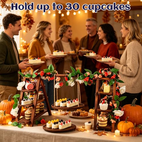 Wooden 3 Tier Cupcake Stand with Swing & Flower