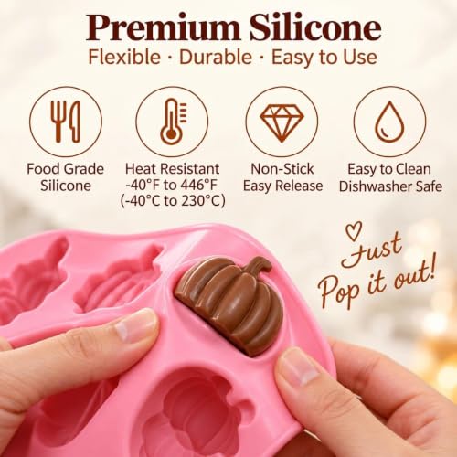 1-Piece Fall Pumpkin Leaf Acorn Silicone Chocolate Mold, 18-Cavity