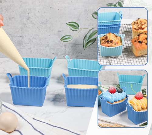 Koluti Nonstick Silicone Egg Bites Baking Mold Pack of 4, Reusable Muffin Cupcake with Double Handle, BPA Free, Small Rectangle Air Fryer Cupcakes Liner, 2 Colors - size: Large Size Rectangle-2Colors-4Set
