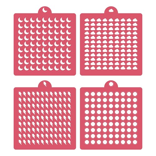 4 Pack Reusable Royal Icing Sprinkle Stencils Gem Glitter Stencils Bakery Stencil Template Set for Cookie Cake and Cupcake,Crafts DIY Tumblers Reusable Glitter & Gem Template Set (Weather) - style: Weather