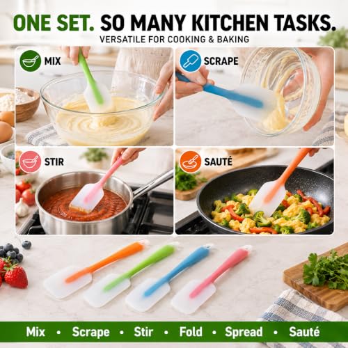 HiramWare Silicone Spatula Set of 4, Heat Resistant, Food Grade - size: 4 Small(Blue, Green, Orange, Red)