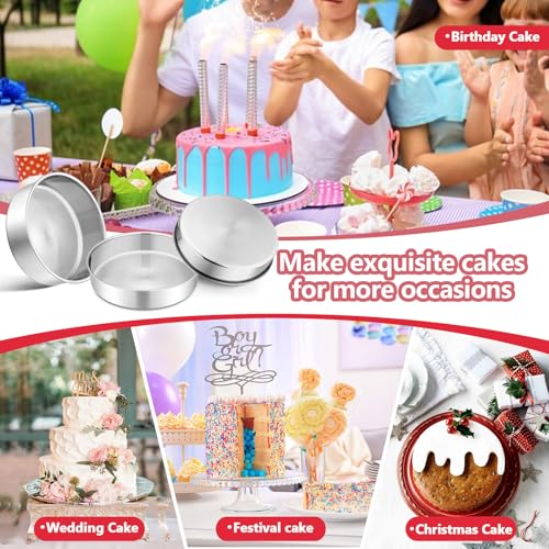 P&P CHEF 8 Inch Cake Pan Set, Round Baking Cake Pans, Silver & 2 Pcs - color: Silver, size: 8 Inch