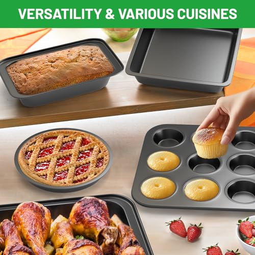 5-Piece Baking Pans Set, Nonstick Bakeware Sets, Black - color: Black