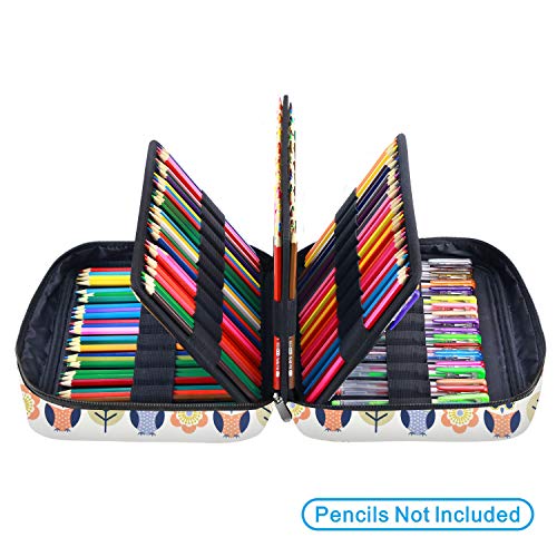 YOUSHARES Colored Pencil Case 220 Slots Pen Case Organizer With Handy Wrap & Zipper, Multilayer Holder for Prismacolor Colored Pencils & Gel Pen (Cartoon Owl) - color: Cartoon Owl