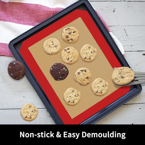Small Silicone Baking Mats, Set of 4,11-4/5x8-1/4 Inch Quarter Sheet Size, Non Stick, BPA Free, 1/4 Baking Sheet Pan Liner for Cookies, Macaron, Bread, Pastry, Toaster (Red) - color: Red