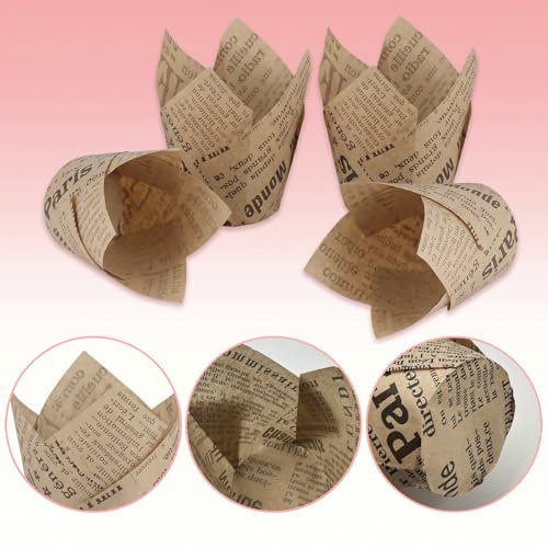 200 Pcs Newspaper Tulip Cupcake Liners for Baking, Natural Color - color: Natural Newspaper