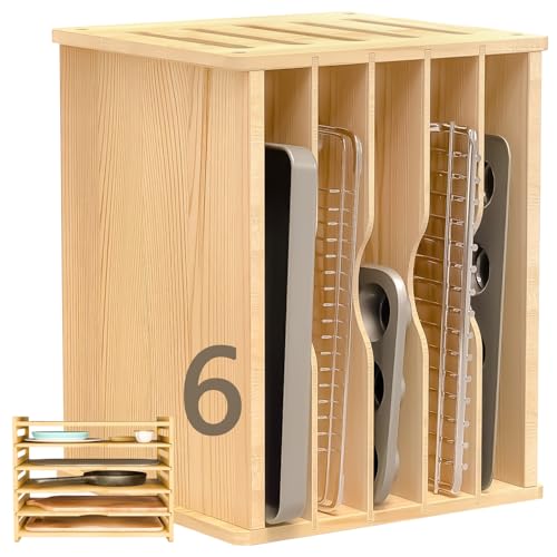 Celestite Wooden Baking Sheet Organizer for Cabinet, Baking Tray Organizer, Cookie Sheet Organizer for Cabinet Kitchen Storage Organization Accessories - color: 6 Tier 12.4"wx14.1hx16.7d