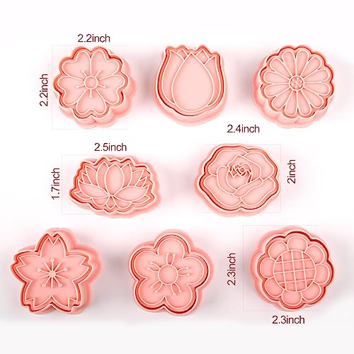 8 Pack Flower Cookie Cutters, 3D Cookie Cutter with Plunger Stamp - color: Flower