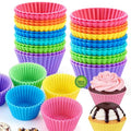 Reusable Non-Stick Silicone Baking Cups, Food Grade BPA Free Cupcake Muffin Liners, Oven & Dishwasher Safe Easy Release, Multicolor Rainbow, 24 Pack, for Muffins Cupcakes - color: 24pc- Multicolor
